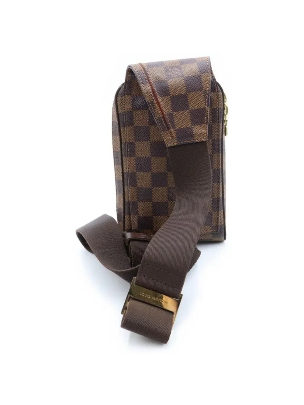 Louis Vuitton Damier Geronimos Shoulder Bag Brown Leather Gold